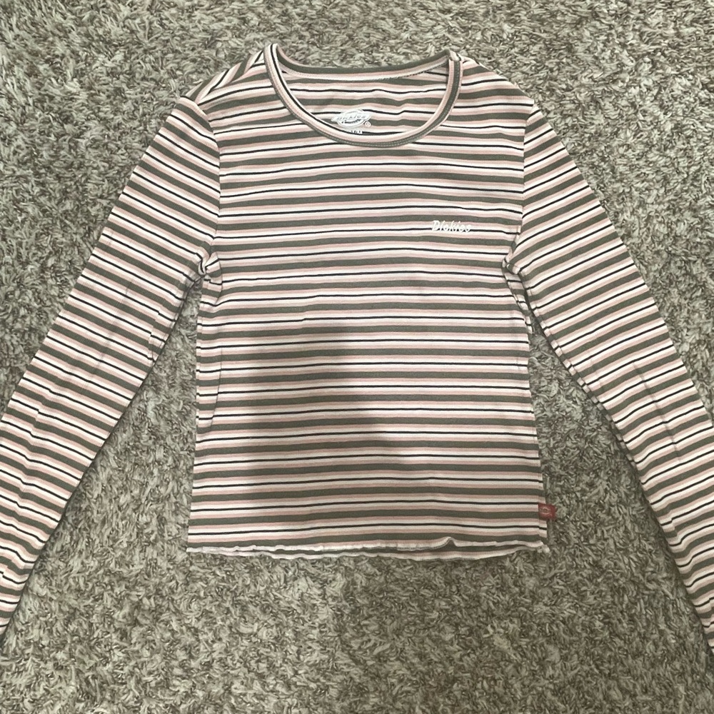 Dickies Girls Long Sleeve Striped Tee - Green and Pink